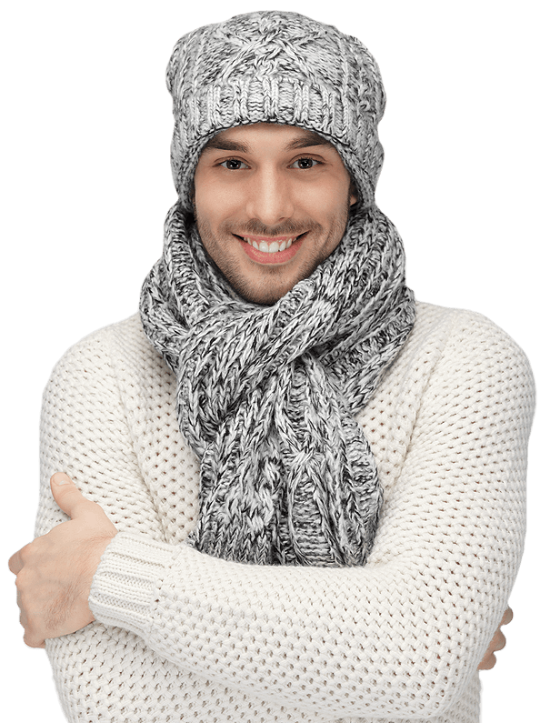 Mann mit grauer Mütze und Schal
